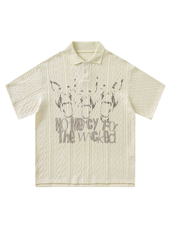 Fvshya Vintage Print Lapel Short Sleeve Polo Shirt