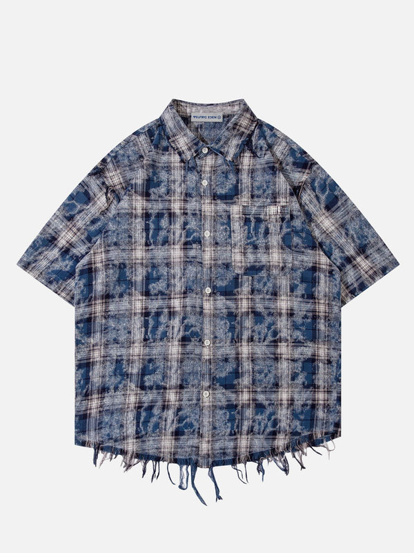 Fvshya Tie Dye Plaid Short Sleeve Shirt