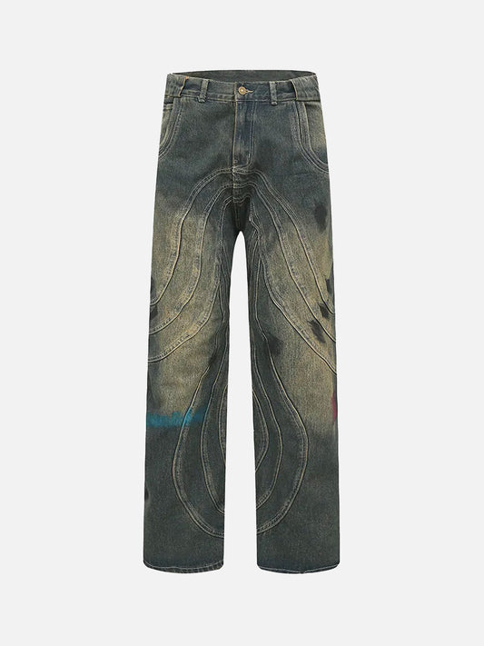 Fushya Waves Lines Vintage Baggy Street Jeans