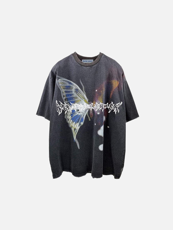 Fushya Irregular Butterfly Print Washed Tee