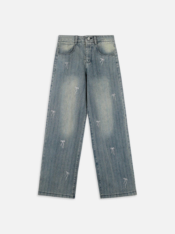 Fushya Hotfix Rhinestone Bow Jeans