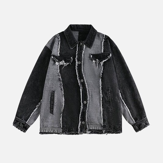 Fushya "Street Star" Patchwork Black Denim Jacket