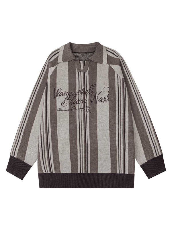Fvshya Striped Embroidered Knit Polo Sweater