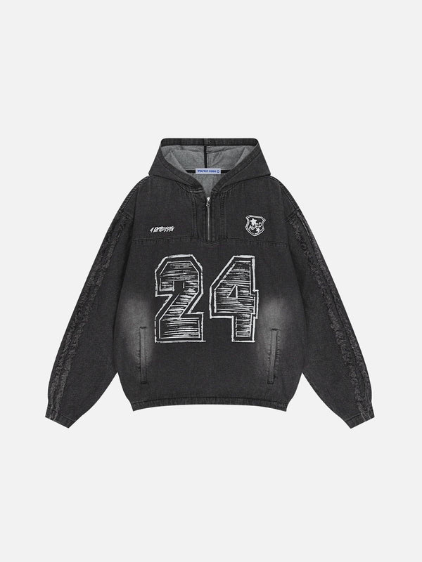 Fvshya Fringe Washed Half Zip Up Hoodie