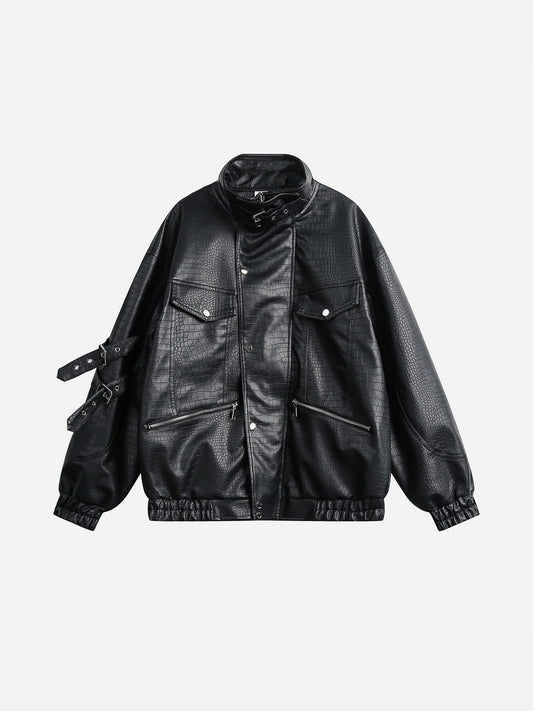 Fushya Deep Street Belt Leather Jacket