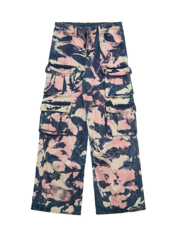 Fvshya Tie-dye Waste Style Camouflage Cargo Jeans