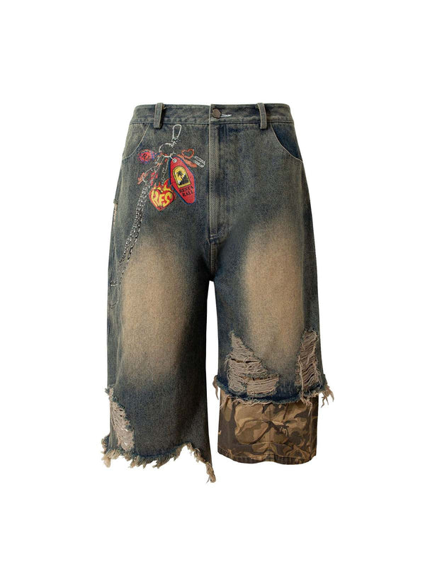 Camouflage Washed Ripped Baggy Jorts - 2385