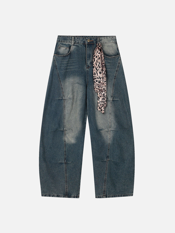 Fushya Leopard Kerchief Super Baggy Barrel Jeans