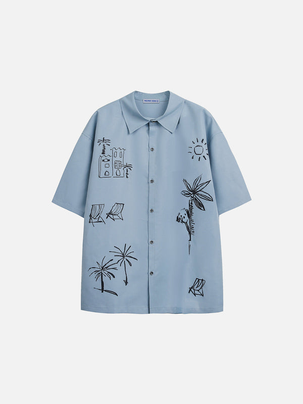 Fvshya Cartoon Print Short Sleeve Shirt