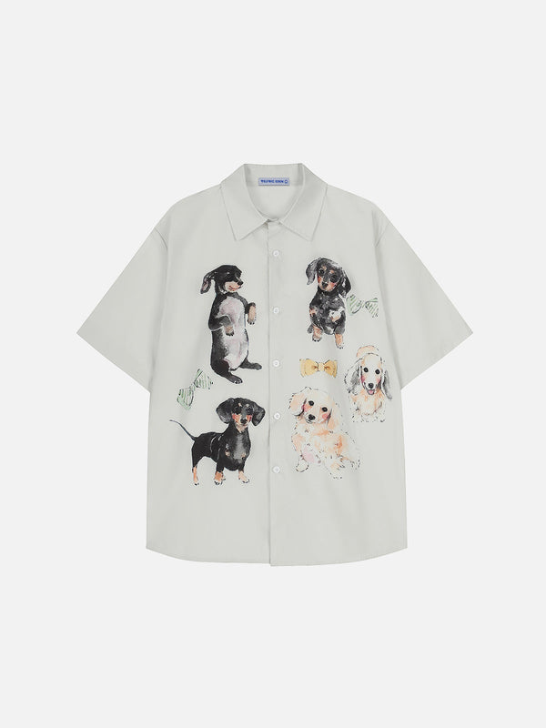 Fvshya Cartoon Puppy Short Sleeve Shirt