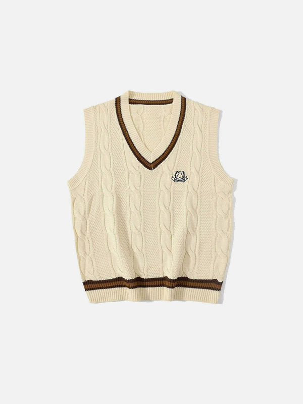 Fvshya Vintage Preppy Style Knit Sweater Vest