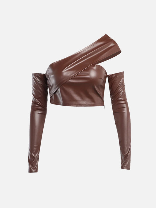 Fushya "Street Star" Split Cropped Skirt Leather Set