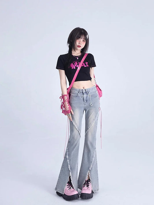 Fushya Cross Fringe Pink Rope Jeans
