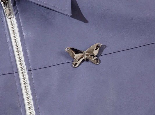 Fushya "90s" Butterfly Wave Lines Leather Jacket