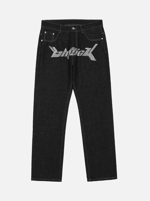Fushya Letter Black Baggy Jeans
