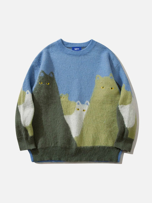 Fushya Cat Embroidery Wool Unisex Sweater
