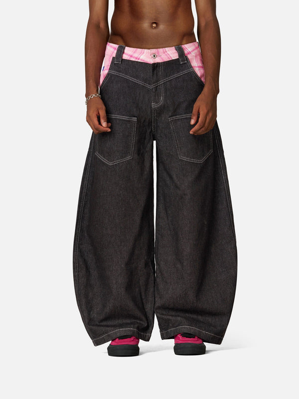 Fushya Plaid Super Baggy Barrel Jeans