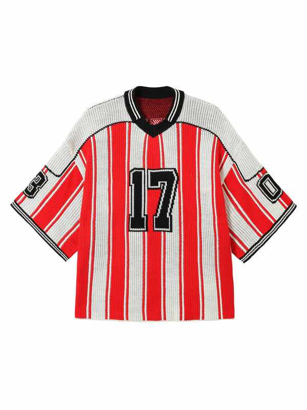 Fvshya Vintage Striped Baseball Short-sleeved Knit Sweater - 2249
