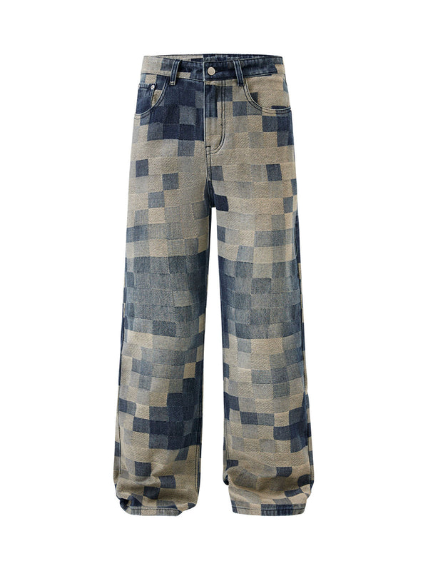 Fvshya Checkerboard Jacquard Wide Leg Jeans