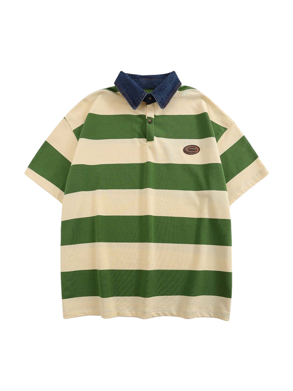 Fvshya Vintage Color Striped Polo Shirt - 2371