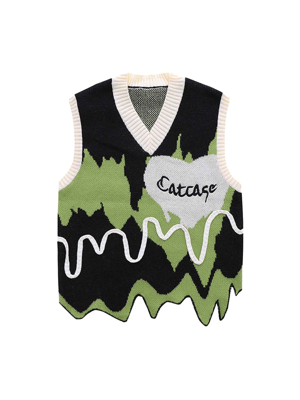 Fvshya Graffiti Love V-neck Irregular Sweater - 1695