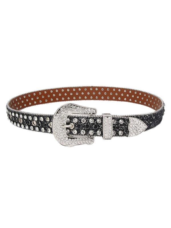 Fvshya Studded Rhinestone Hip Hop Belt - 1691