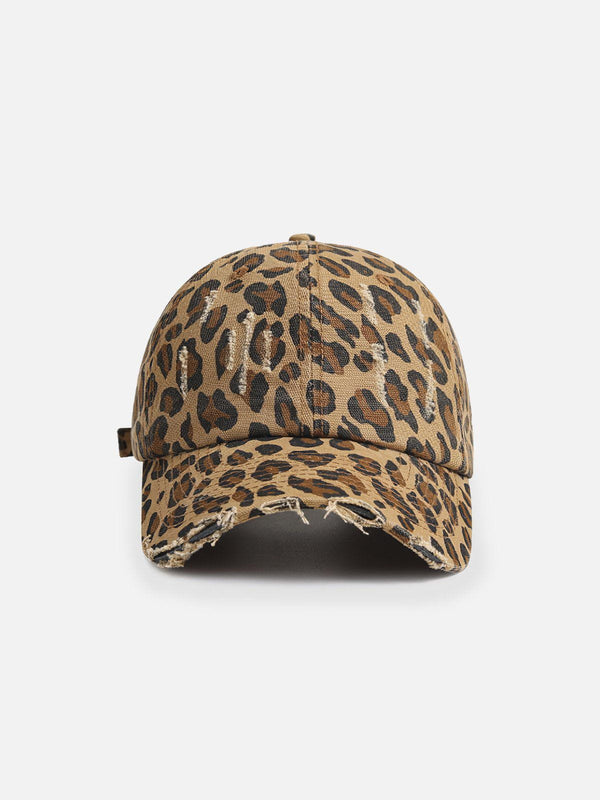 Leopard Print Fringe Washed Cap