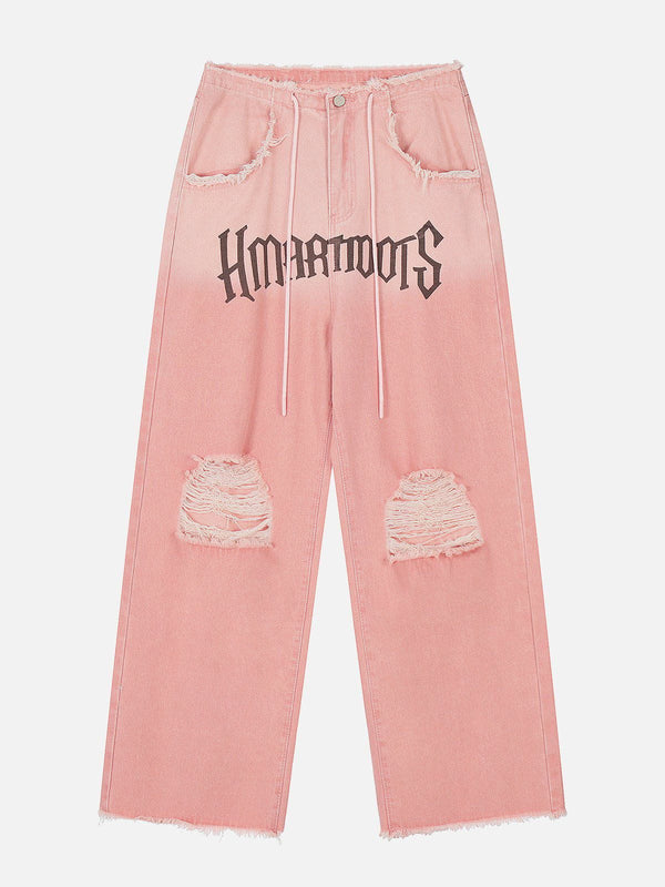 Letter Fringe Loose Jeans