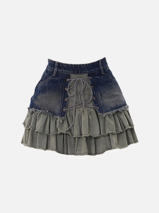 Fushya Vintage Denim Ruffles Skirt