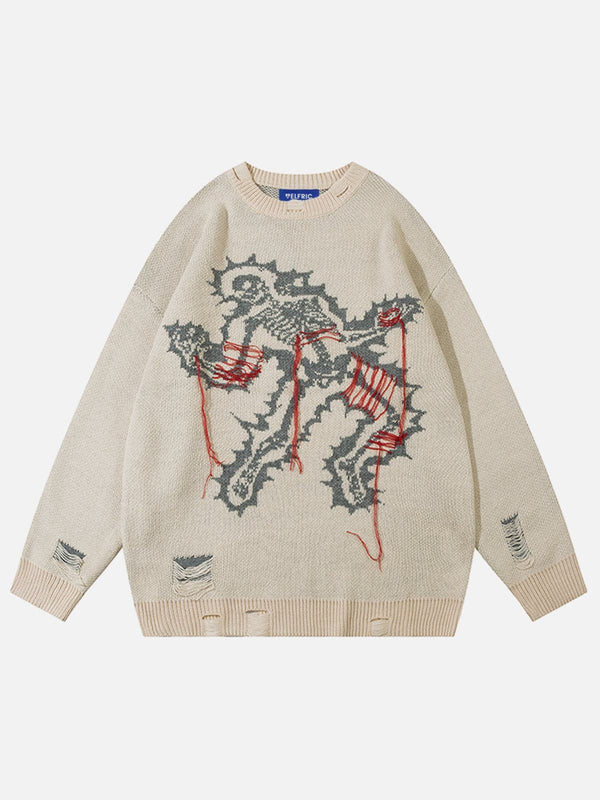 Electric Skeleton Jacquard Distressed Sweater