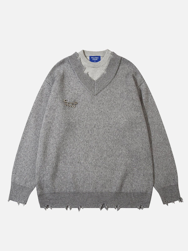 Fvshya Retro Preppy Faux Two-Piece Sweater