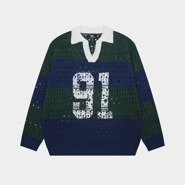 VARSITY SPIRIT | OPEN-KNIT POLO SWEATER