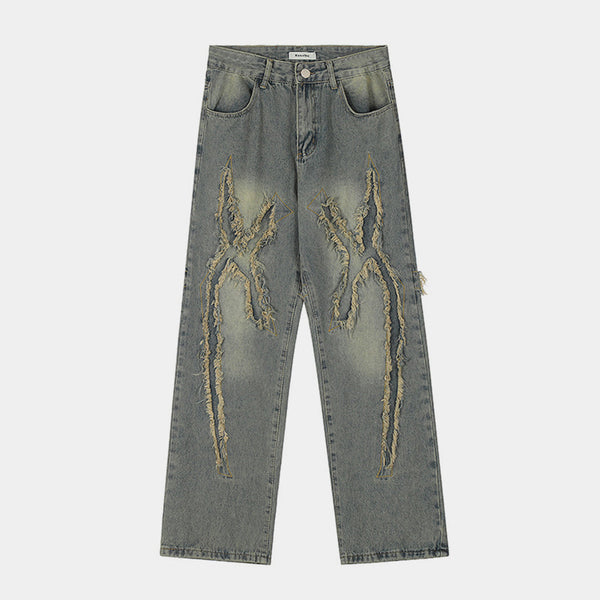 Vintage Distressed Straight-leg Jeans