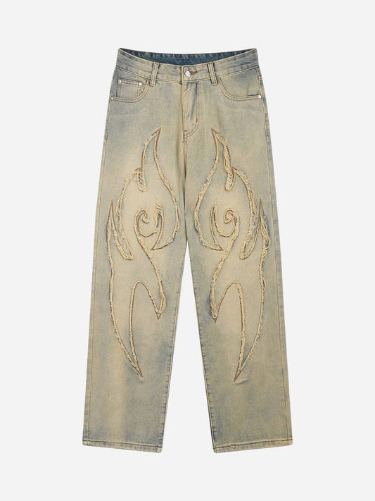 Fushya "Street Star" Fire Fringe Lines Straight Jeans