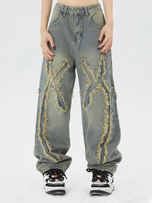 Fushya "X" Washed Fringe Jeans