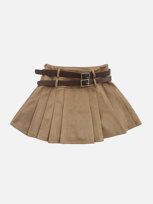 Fushya Vintage Belt Suede Skirt