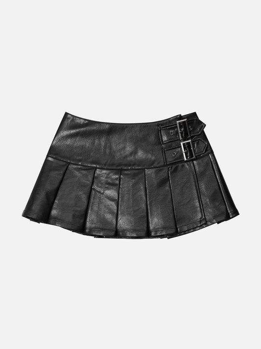 Fushya "Street Star" Vintage Leather Pleated Skirt
